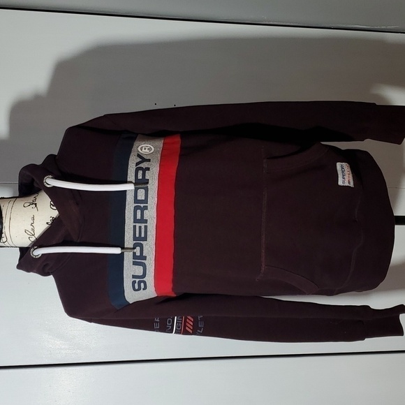 SuperDry- Mens Burgundy Trophy Hood Logo Hoodie Sz.Small - Picture 3 of 15